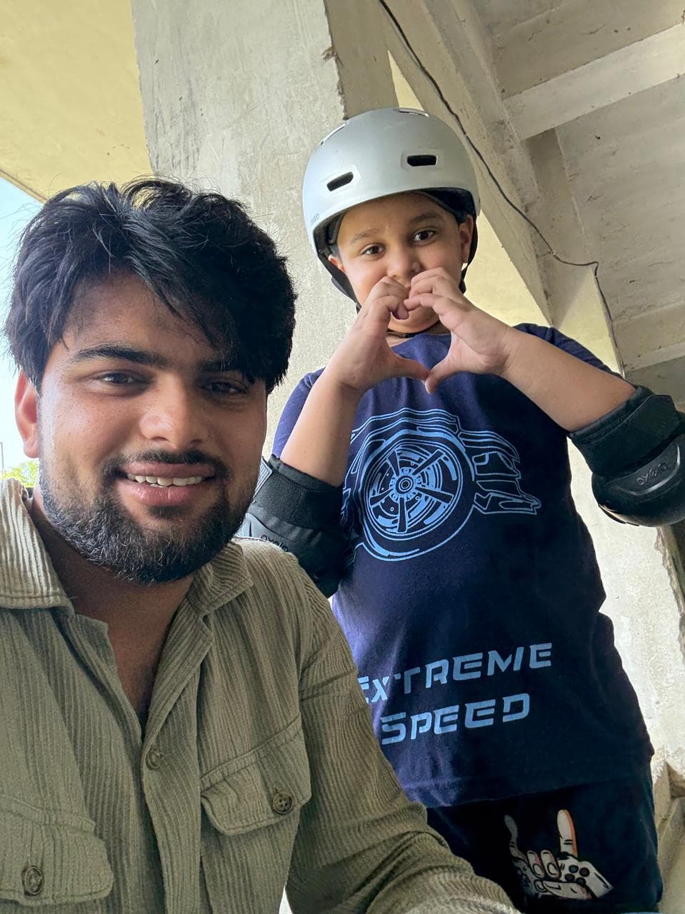 Child wearing a helmet ready for active sports play